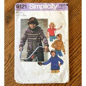 Vintage 1970s Simplicity 8121 Sewing Pattern Size Boys Girls 8-10 Hoodie Sweater